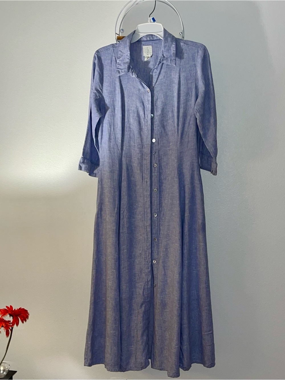 Joie Light Blue Button-Front Midi Shirt Dress